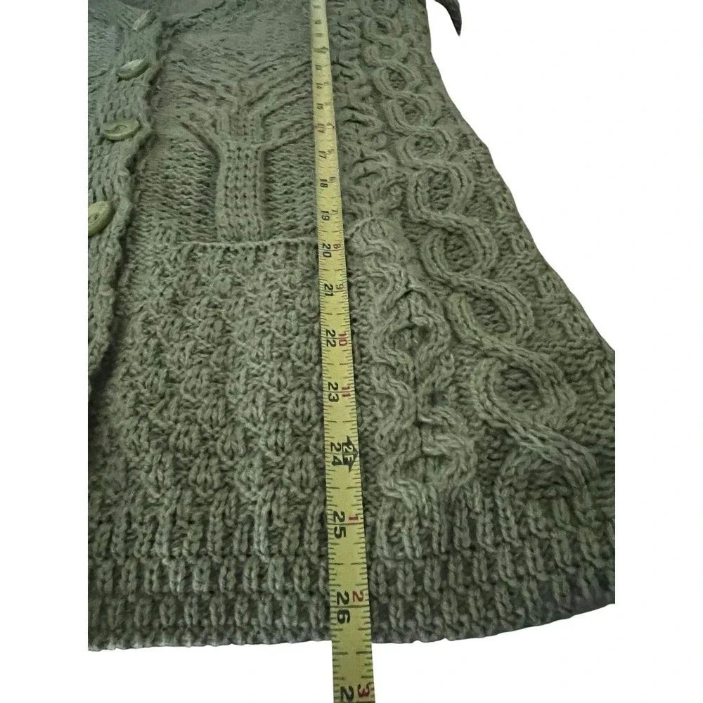 Kilronan Ireland Merino Wool Tree of Life Aran Cardigan Green Cable Knit M
